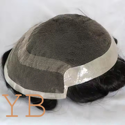 Mens Toupee French Lace Front Hairpiece Poly Skin PU Hair System Replacement OCT Wig