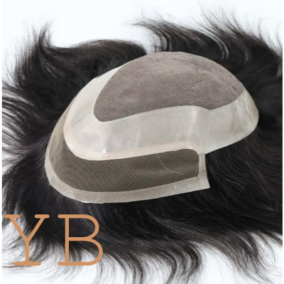 Mens Toupee Hairpiece Fine Mono Hair System Replacement Poly Skin Around with lace front Men Wig