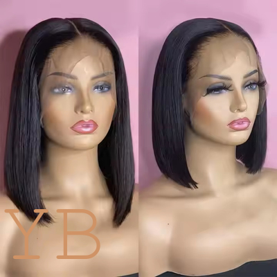 Good price 180% density Vietnamese Bob Wig 100% human hair glueless wig Straight 14inch Transparent 13x4 inch lace frontal wig online