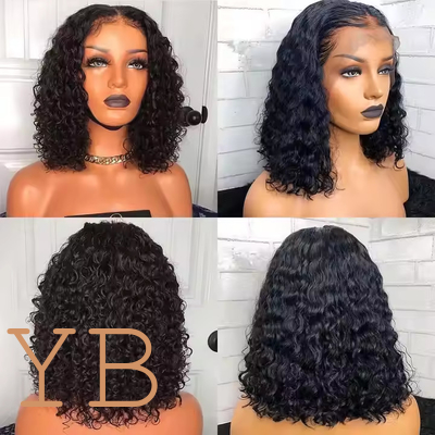 Good price Deep Water Wave 13x4 Lace Frontal Wig Brazilian Curly Short Bob Human Hair Wigs online