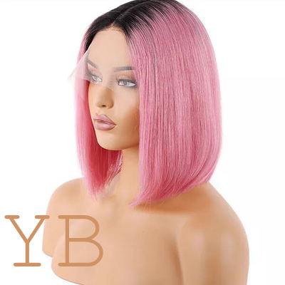 Good price Short Bob 13x4  Lace Front Wig Human Hair Wig Ombre Pink Straight Wig Natural Remy online