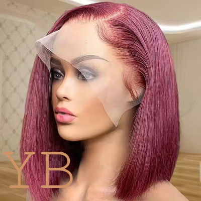 Good price Bone Straight Burgundy 99J Short Bob Human Hair Wig Straight 13x4 Lace Front Wig online