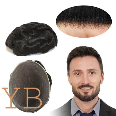 Toupee For Mens Full Lace Human Hair Replecement System Natural Hairpiece 8x10'' Color 1B#