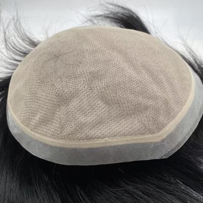 High Quality M-Lace Natural Straight Indian Remy Human Hair Silk Base Men Toupee
