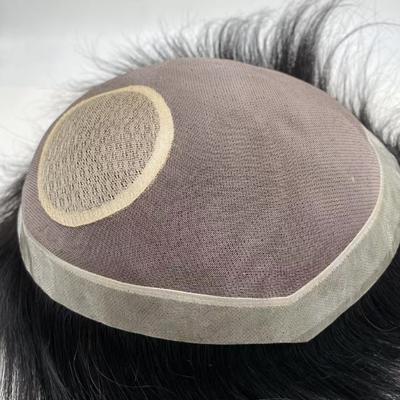 Mono PU Remy Hair Toupee Fine Mono Lace with silk base crown Indian Human Hair Replacement Wig For Men