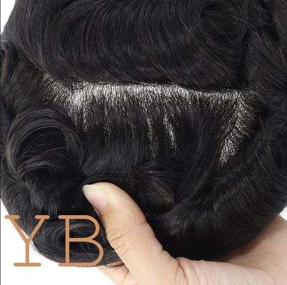 SKIN V-looped Human Hair Pieces 0.12-0.14mm Polyskin Proteses Toupee 130% Density Durable Men Wig Men's Capillary Prothesis