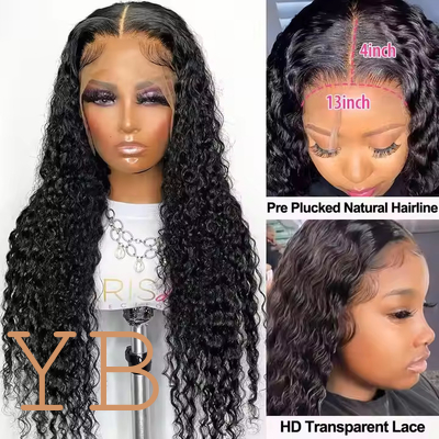 Good price Deep Wave 360 HD Lace Front Human Hair Wig Brazilian Curly Preplucked Wig online