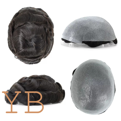 Good price Toupee for Men Human Hair Replacement System 08mm Thin Skin Hairpieces #1B online