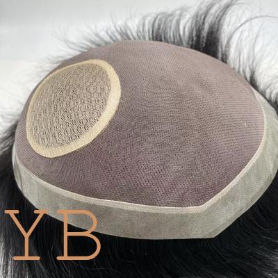Good price Mono PU Remy Hair Toupee Fine Mono Lace with silk base crown Indian Human Hair Replacement Wig For Men online