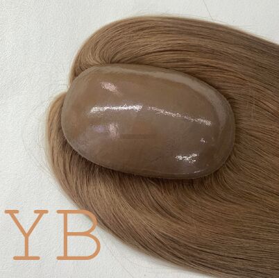 Good price Custom Silicone Human Hair Topper with Medical Grade Silicone Perimeter clear Bottom online