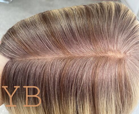 Good price Custom-made Scalp Thick Silicone Toppers Injected Human Hair System Highlight Color Hair Topper for Hair Loss Clients online